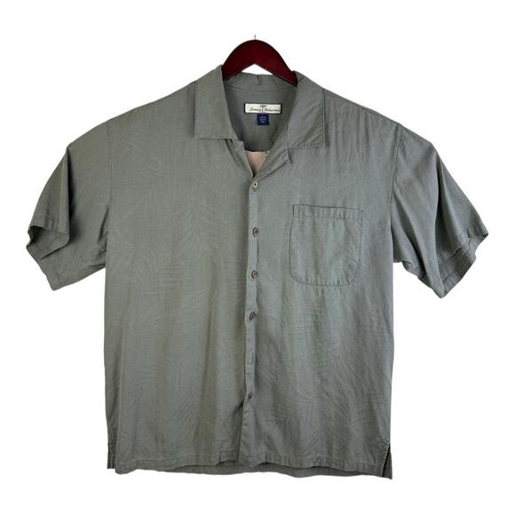 Tommy Bahama Men’s Green Palm Tree Textured Silk Button Up Short Sleeve Shirt L - Picture 1 of 10